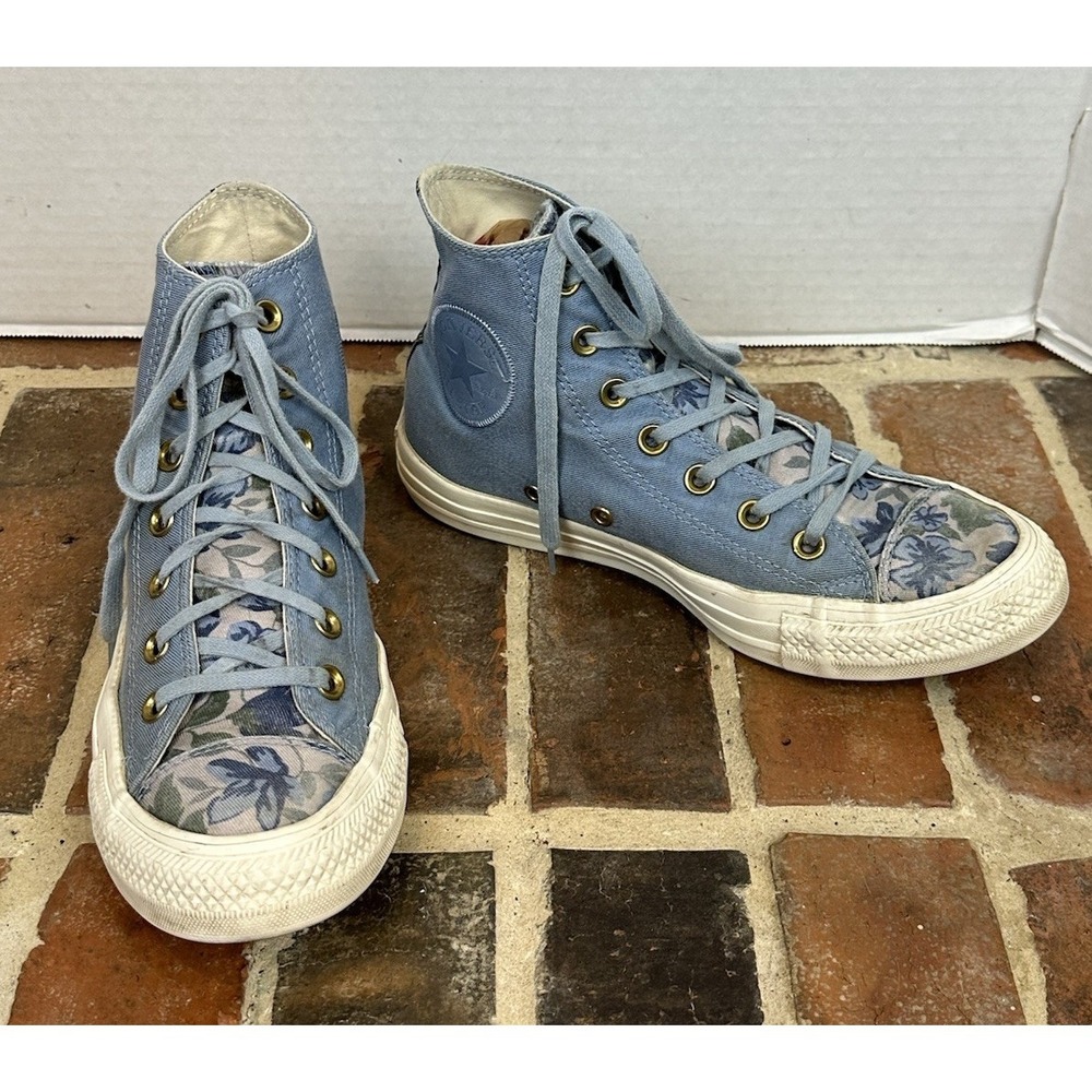 Converse Chuck Taylor All Star High Top Sneakers Blue Denim Floral Shoes Women 8